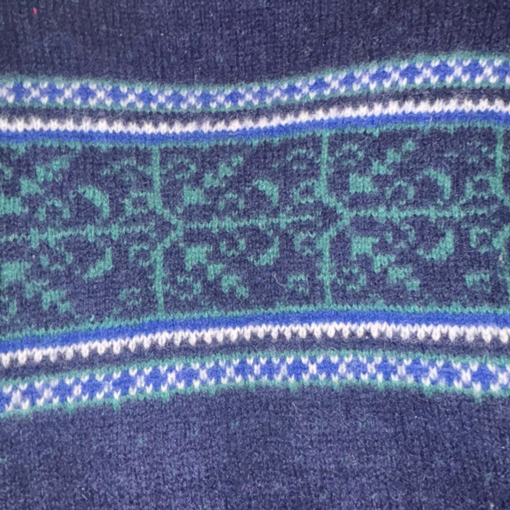 L.L. Bean Navy and Teal Patterned Button Cardigan - Picture 7 of 10